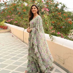 Designer ruffle lehenga saree with stitched blouse